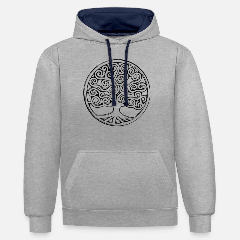 Arbre de vie Mandala Esprit - Sweat à capuche contrasté - gris chiné/bleu marine