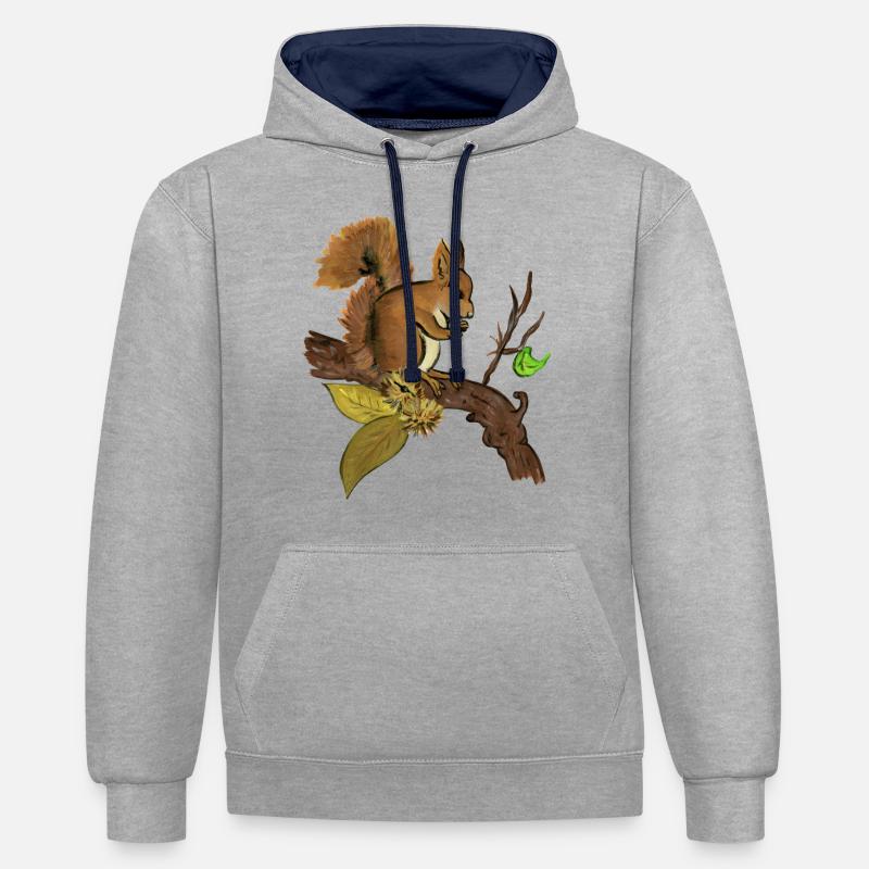 Herbst Eichhörnchen - Herbst Eichhörnchen Eichhörnchen - Kontrast-Hoodie - Grau meliert/Navy