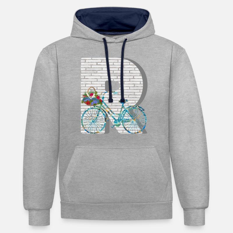 vélo e 100 r - Sweat à capuche contrasté - gris chiné/bleu marine