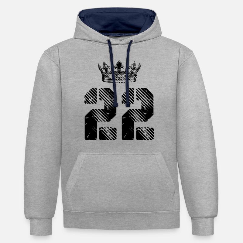 22 Couronne de numéros - Sweat à capuche contrasté - gris chiné/bleu marine