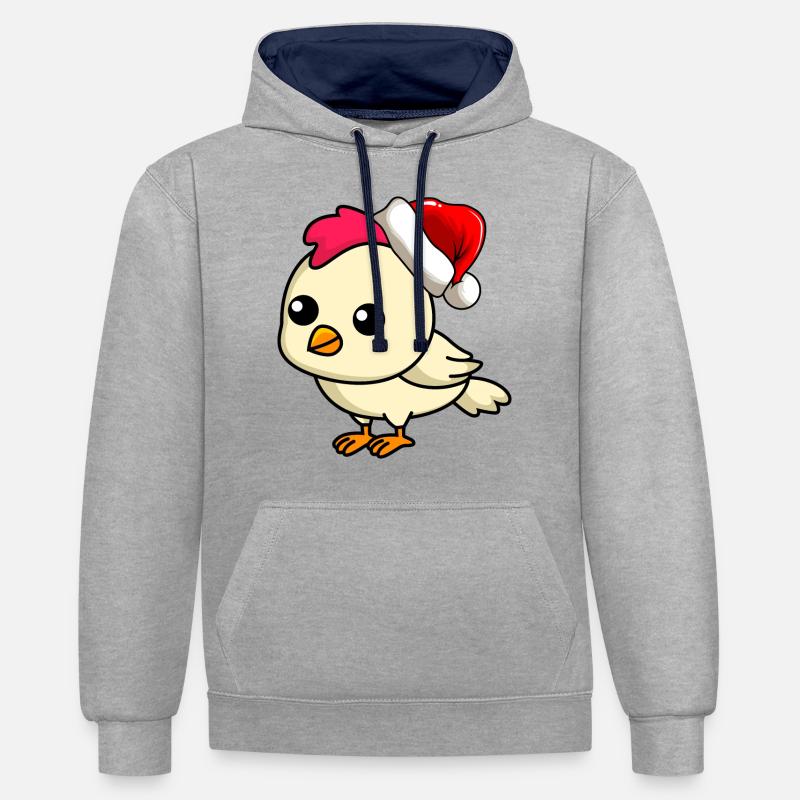 Poulet Comic Noël - Sweat à capuche contrasté - gris chiné/bleu marine