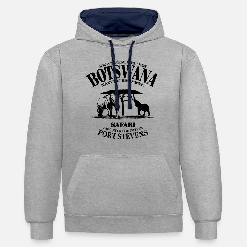 Eléphants du Botswana - Sweat à capuche contrasté - gris chiné/bleu marine