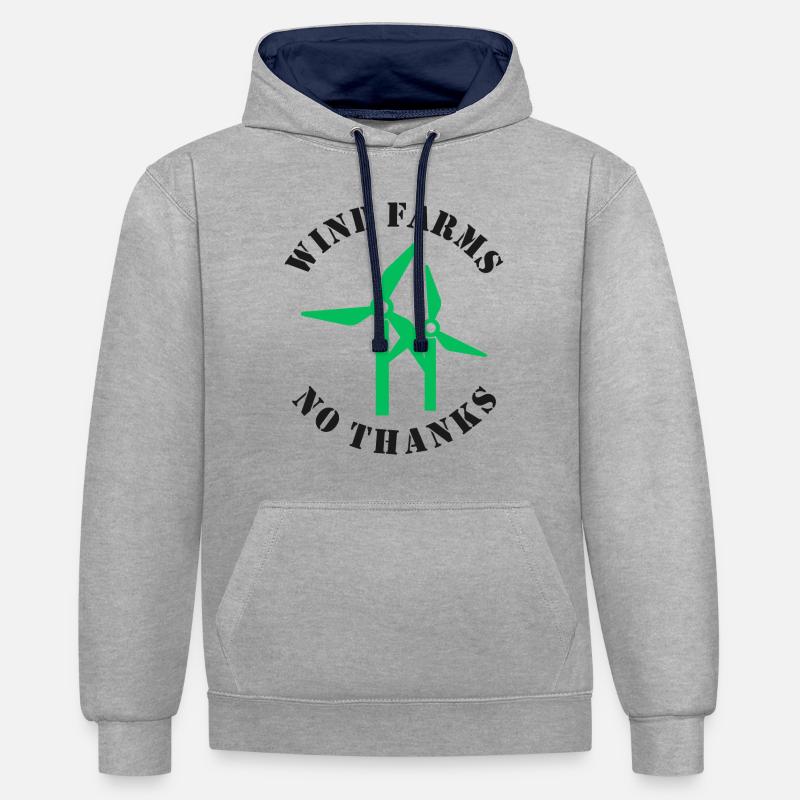 Parcs éoliens Non merci - Sweat à capuche contrasté - gris chiné/bleu marine
