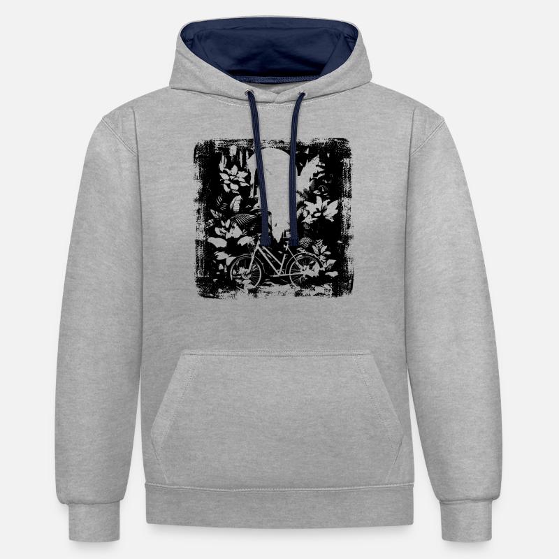 Croquis de VTT - Sweat à capuche contrasté - gris chiné/bleu marine