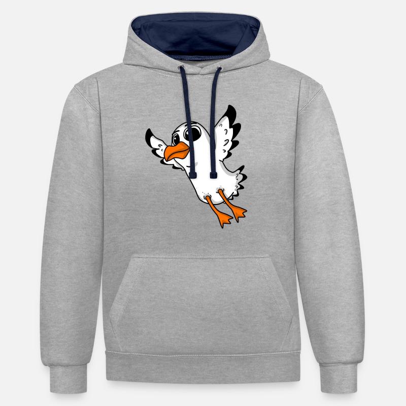 Oiseau mouette - Sweat à capuche contrasté - gris chiné/bleu marine