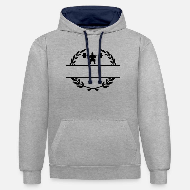 Haltérophile en couronne de laurier - Sweat à capuche contrasté - gris chiné/bleu marine