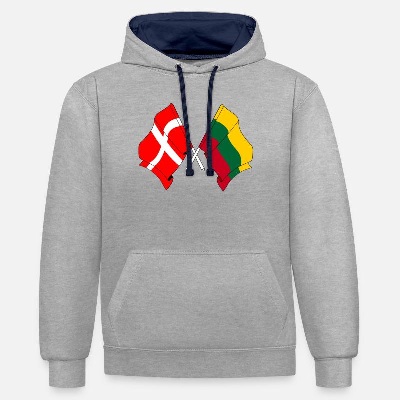 Drapeau Danemark, drapeau Lituanie - Sweat à capuche contrasté - gris chiné/bleu marine