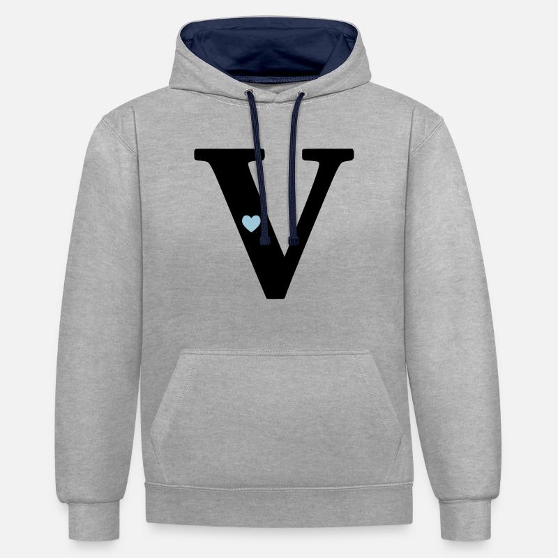 point V, point initial - Sweat à capuche contrasté - gris chiné/bleu marine