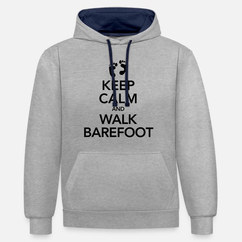 Keep Calm And Walk Barefoot - Sweat à capuche contrasté - gris chiné/bleu marine