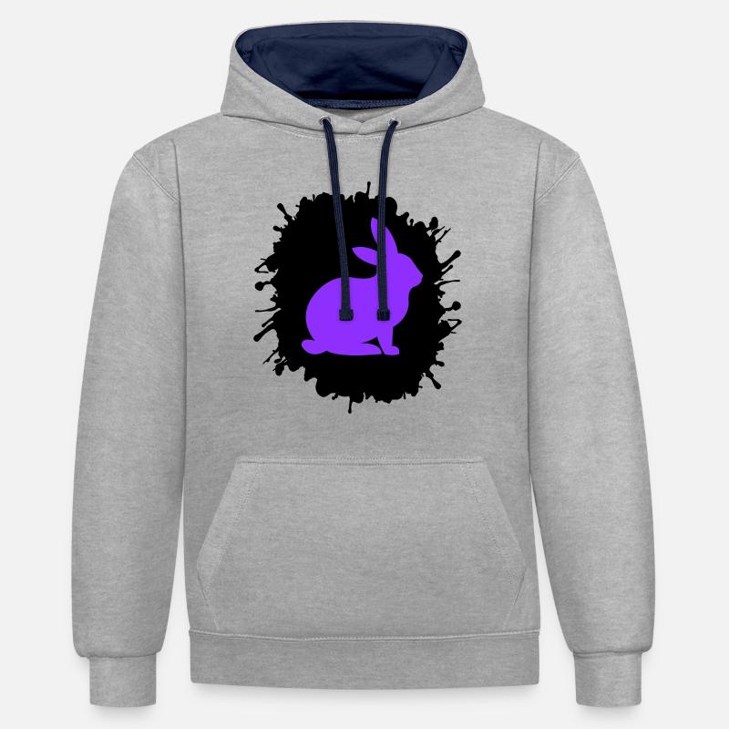 Éclaboussures de lapin - Sweat à capuche contrasté - gris chiné/bleu marine