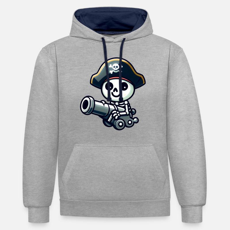 Crâne Pirate - Trésor Squelette - Sweat à capuche contrasté - gris chiné/bleu marine