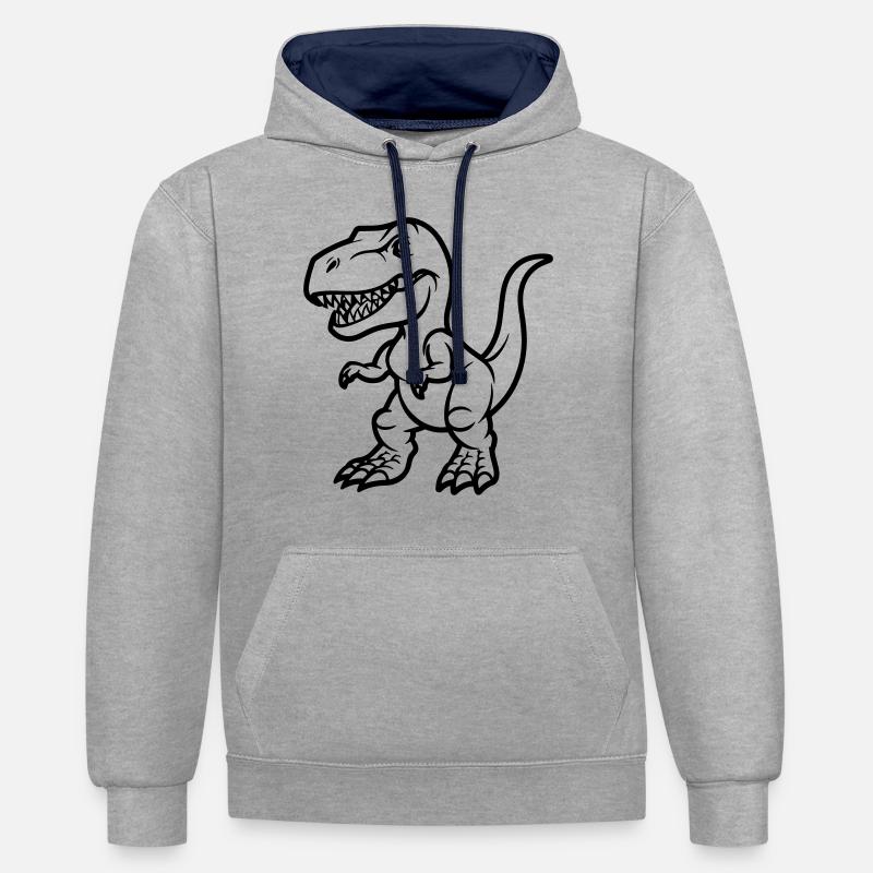 Bande dessinée T Rex - Sweat à capuche contrasté - gris chiné/bleu marine