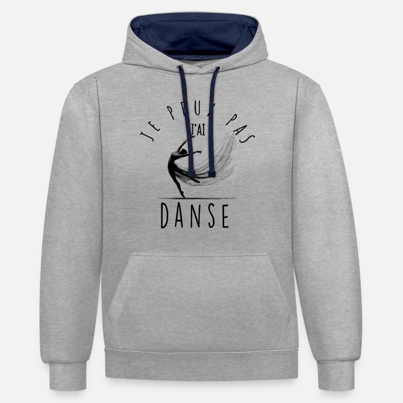 Je peux pas, j'ai danse. - Sweat à capuche contrasté - gris chiné/bleu marine
