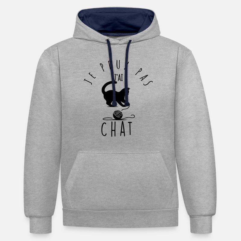 Je peux pas, j'ai chat. - Sweat à capuche contrasté - gris chiné/bleu marine