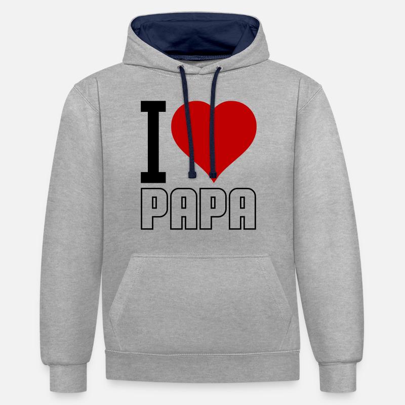 J’aime Papa 02 - Sweat à capuche contrasté - gris chiné/bleu marine