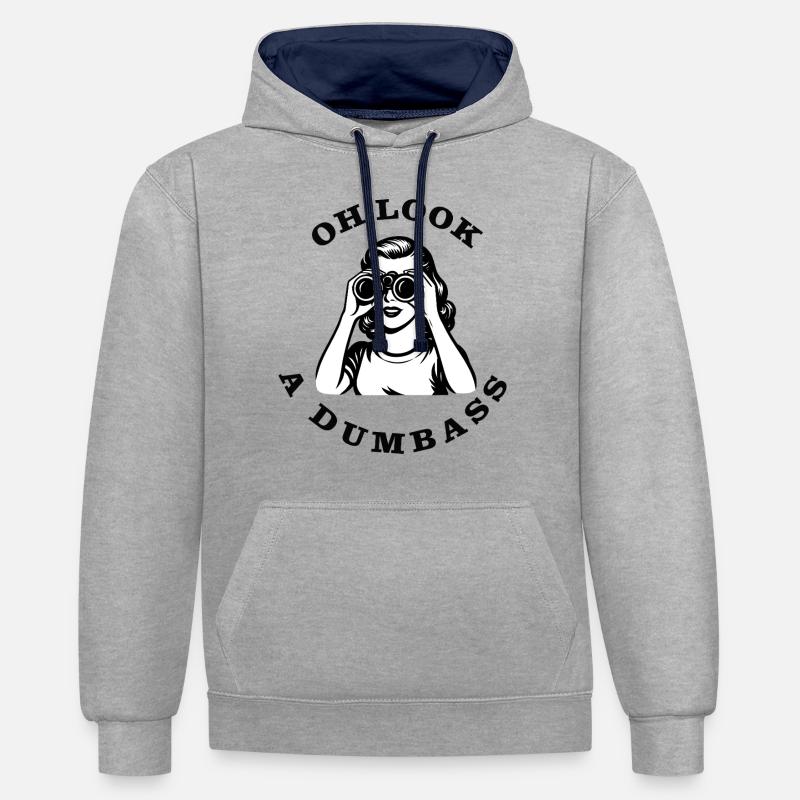 oh regarde, un idiot - Sweat à capuche contrasté - gris chiné/bleu marine