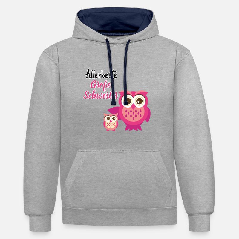 beste große Schwester Eule große Schwester - Kontrast-Hoodie - Grau meliert/Navy