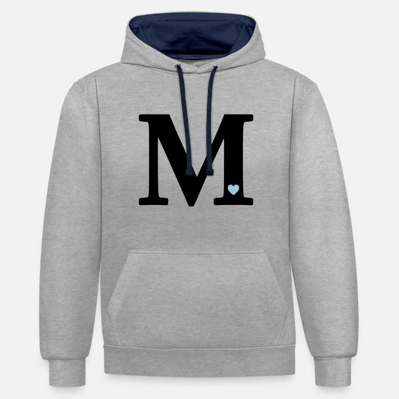 Buchstabe M Anfangsbuchstabe - Kontrast-Hoodie - Grau meliert/Navy
