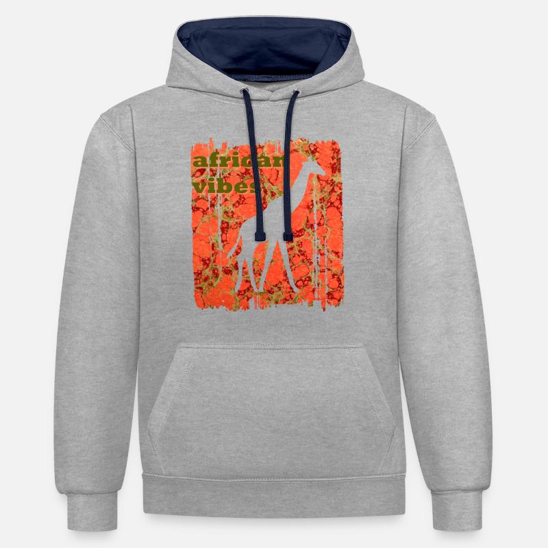 girafe e 213 - Sweat à capuche contrasté - gris chiné/bleu marine