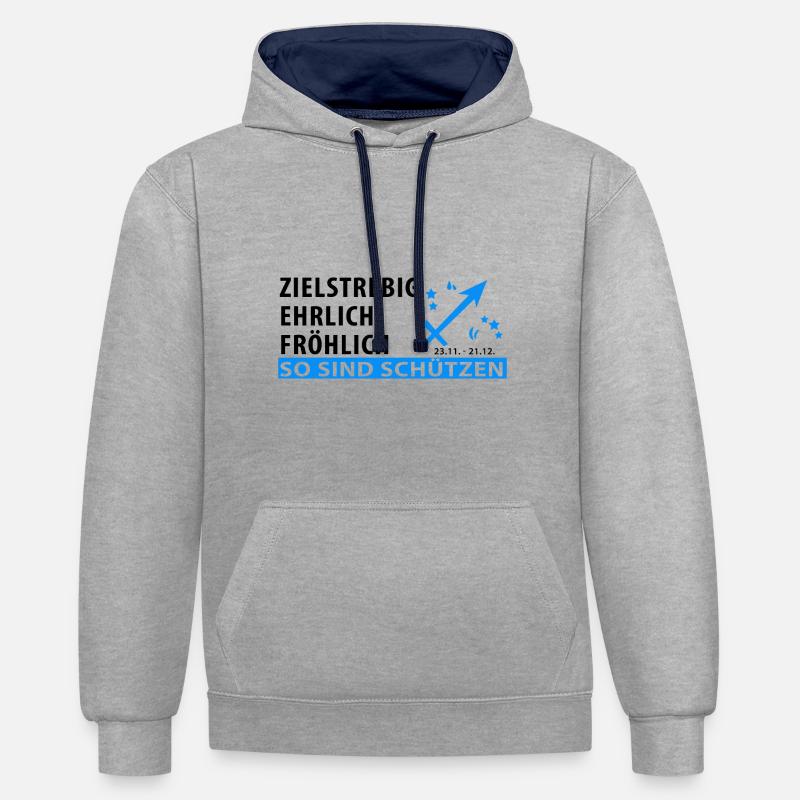 Sternzeichen Schütze - Eigenschaft - Kontrast-Hoodie - Grau meliert/Navy