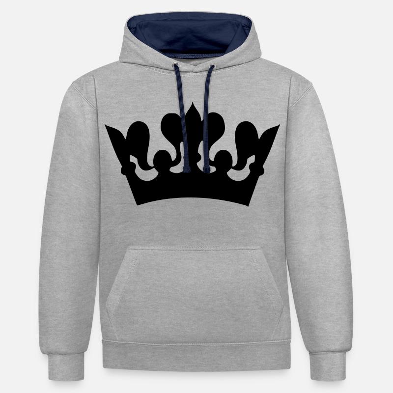 Image d’un dessin de couronne # - Sweat à capuche contrasté - gris chiné/bleu marine