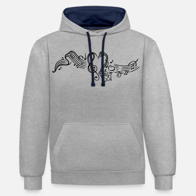 Notenblatt mit Musiknoten, music, notes, clef - Sweat à capuche contrasté - gris chiné/bleu marine