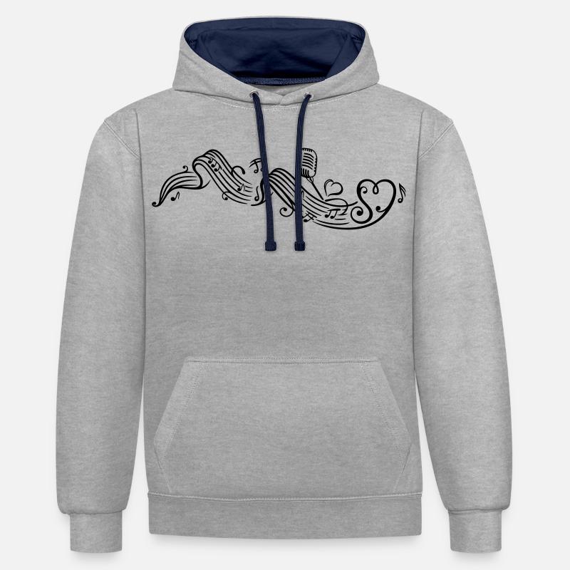 Notenblatt mit microphon, music, notes, clef - Sweat à capuche contrasté - gris chiné/bleu marine