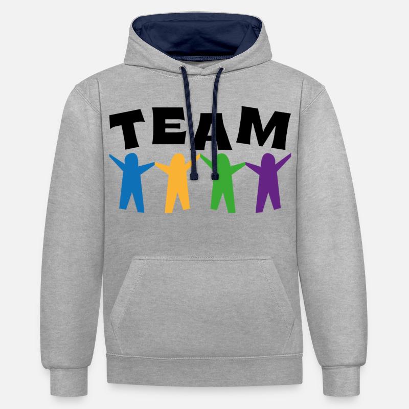 Équipe - Sweat à capuche contrasté - gris chiné/bleu marine