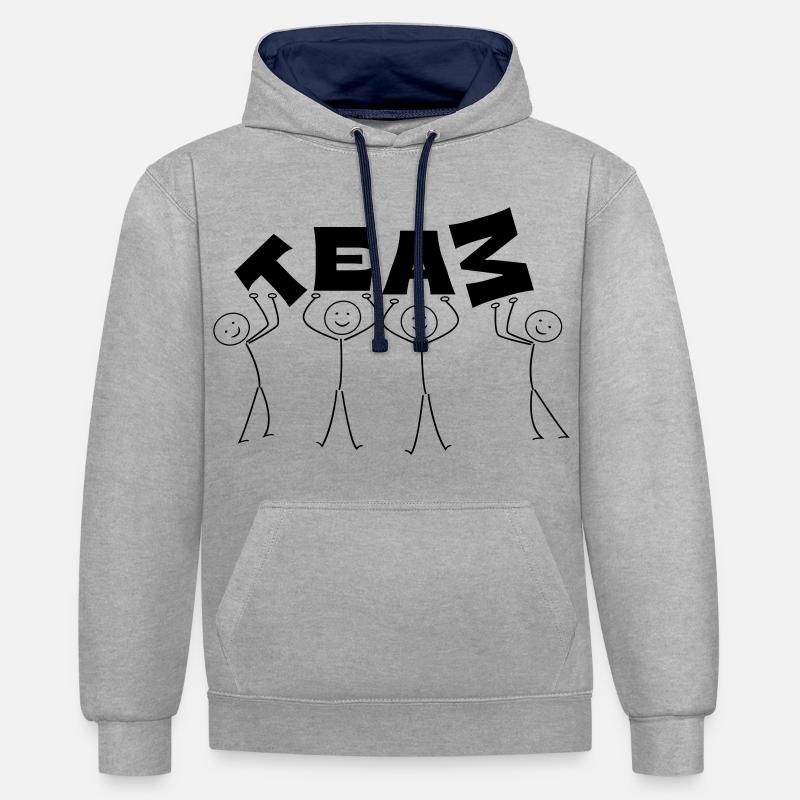 Équipe - Sweat à capuche contrasté - gris chiné/bleu marine