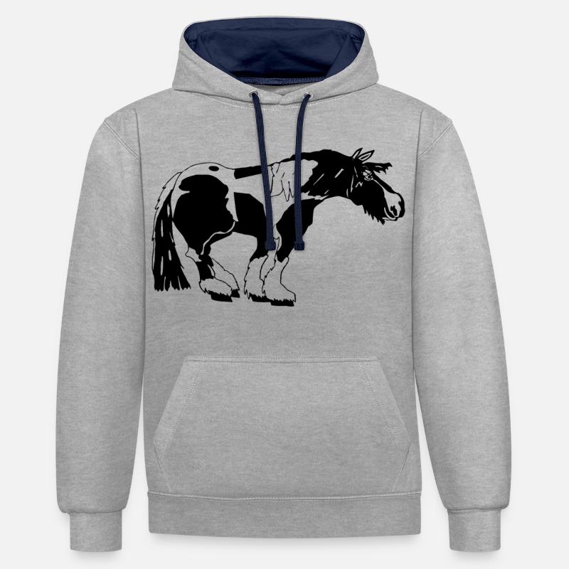 witziger Tinker , Tinker Schecke, Tinker reiten - Kontrast-Hoodie - Grau meliert/Navy
