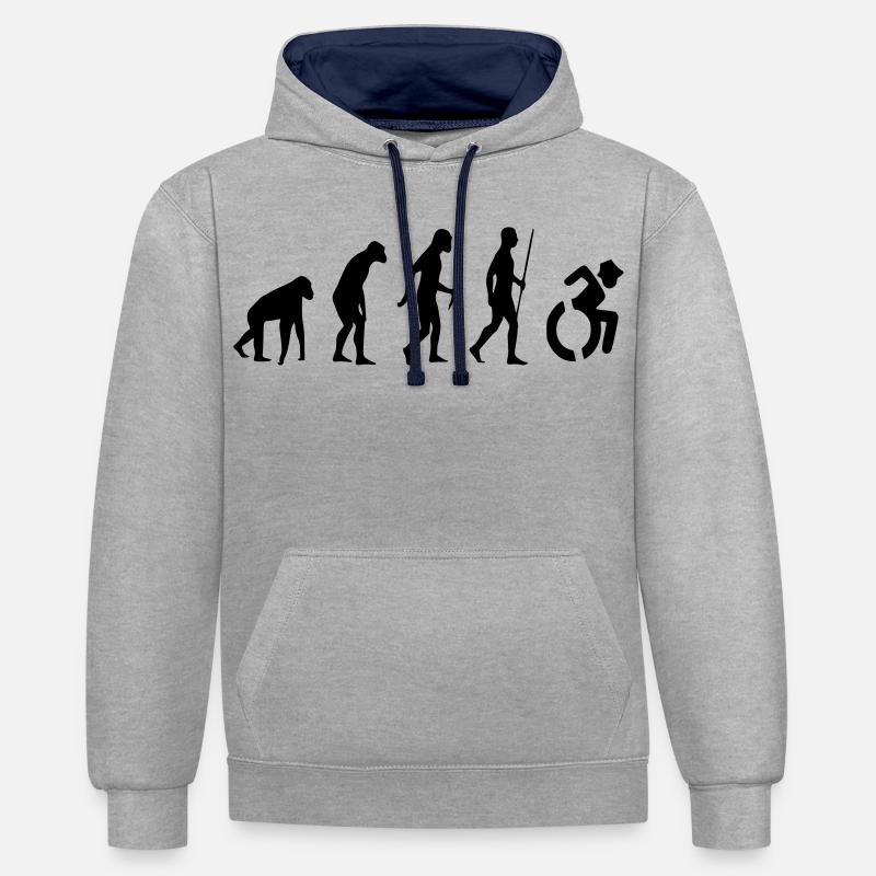 Evolution Rollstuhl. Die Rollstuhl-Evolution * - Kontrast-Hoodie - Grau meliert/Navy