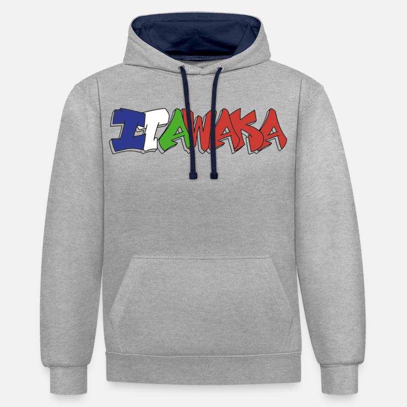 Itawaka - Moluque 4 couleurs - Sweat à capuche contrasté - gris chiné/bleu marine