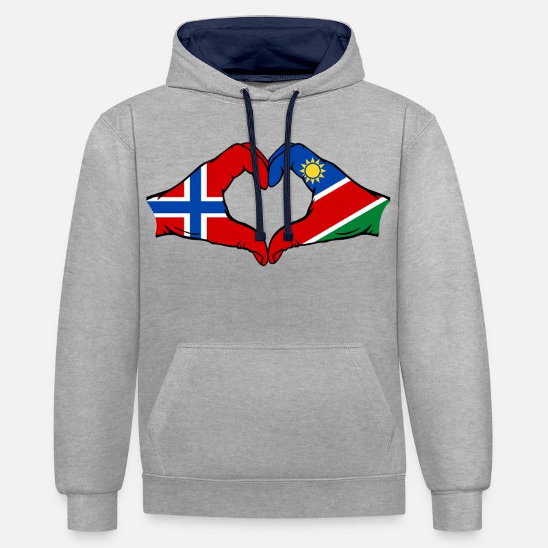 Norwegen_Namibia_Flagge_Hände_Herzform - Sweat à capuche contrasté - gris chiné/bleu marine