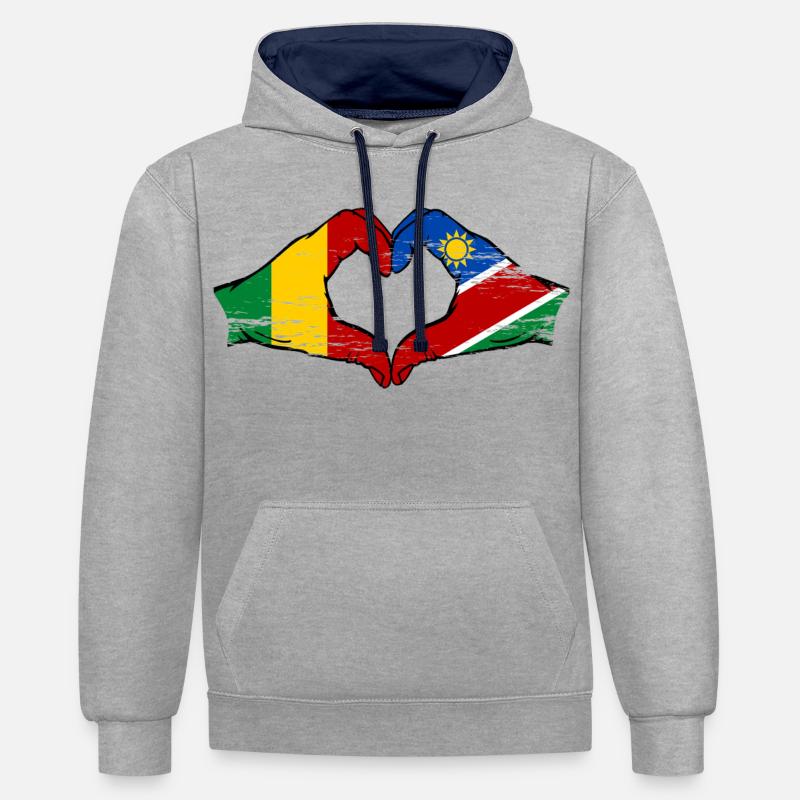 Mali Nairobi drapeau mains cœur utilisé - Sweat à capuche contrasté - gris chiné/bleu marine