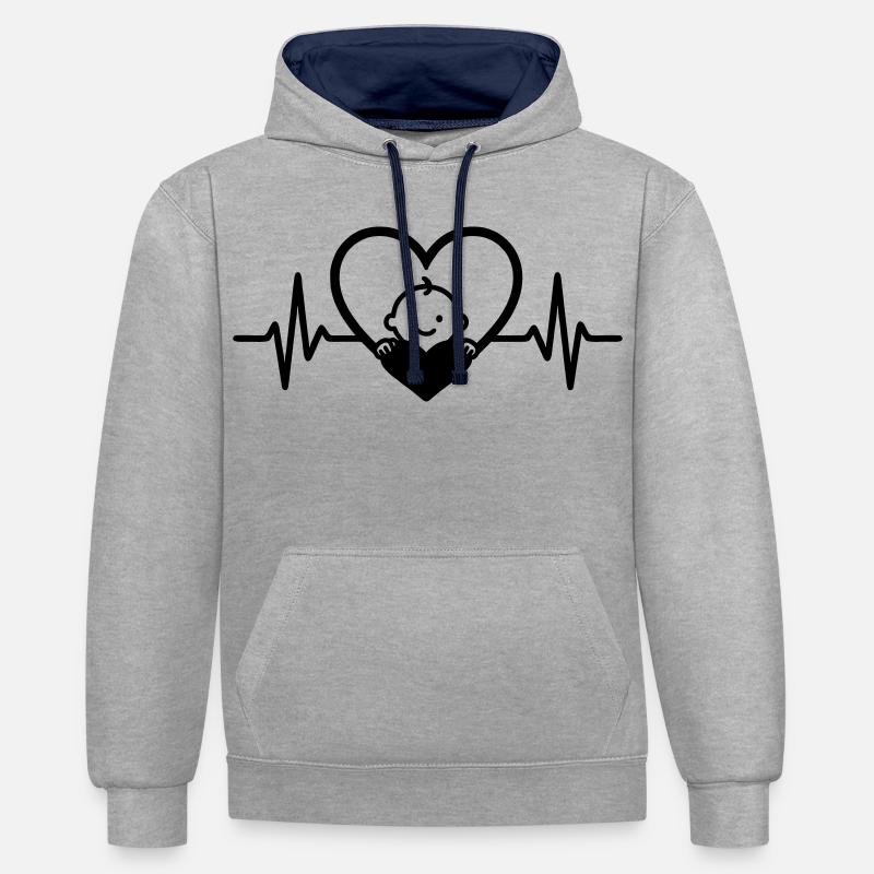 Coeur Bébé Drôle Grossesse - Sweat à capuche contrasté - gris chiné/bleu marine