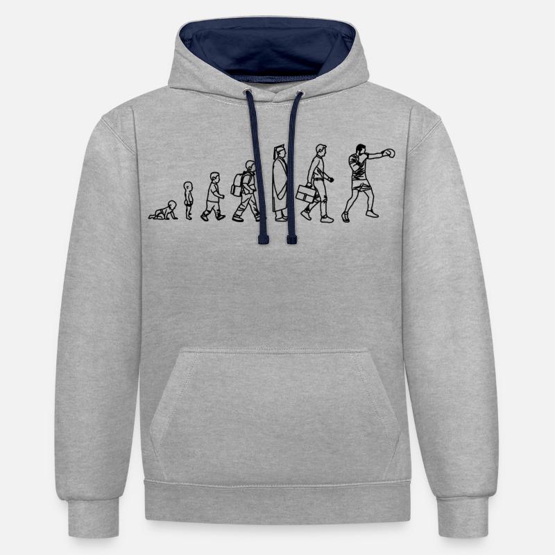 Évolution de la boxe - Sweat à capuche contrasté - gris chiné/bleu marine