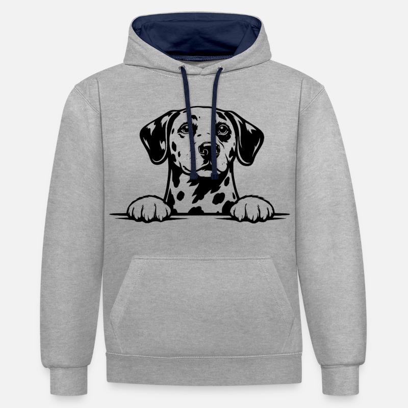 Portrait dalmate noir et blanc - Sweat à capuche contrasté - gris chiné/bleu marine
