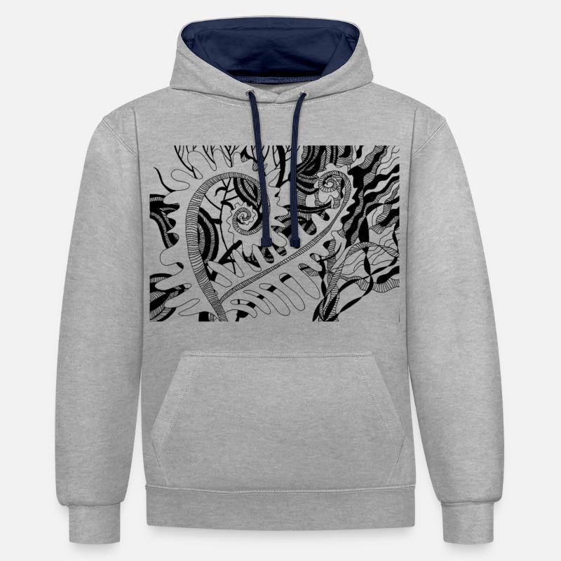Fougère - Sweat à capuche contrasté - gris chiné/bleu marine