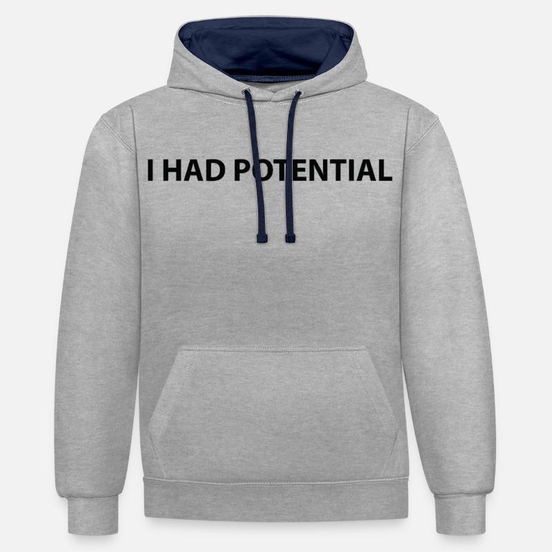 J’avais du potentiel - Sweat à capuche contrasté - gris chiné/bleu marine