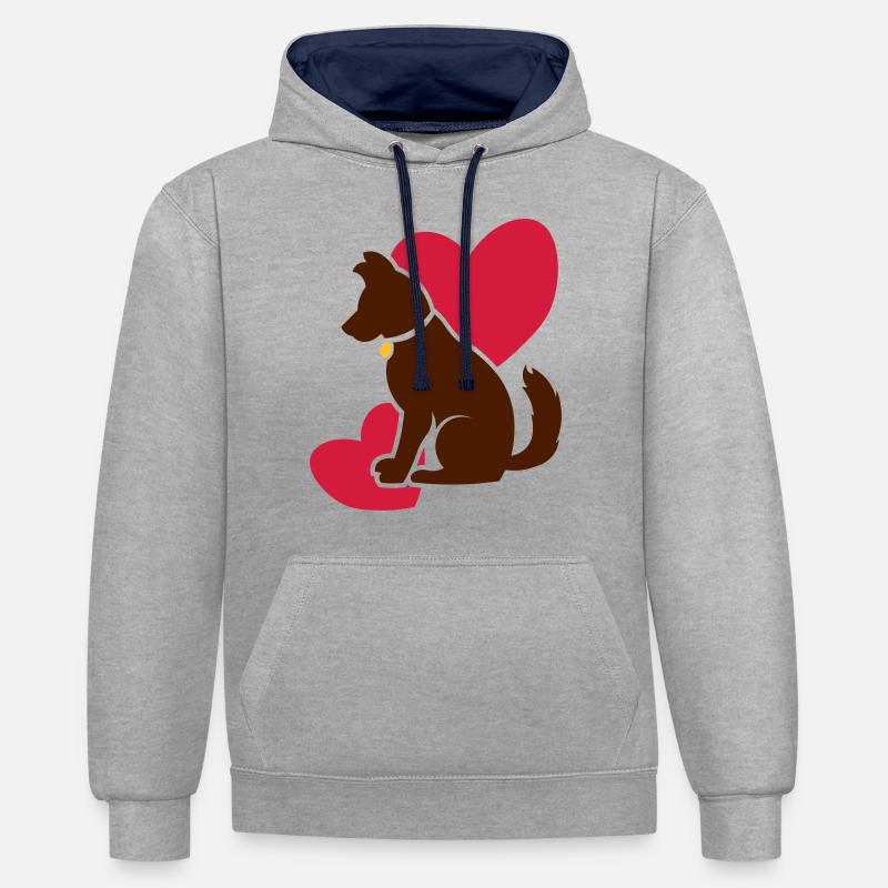 Chien mignon avec des coeurs - Sweat à capuche contrasté - gris chiné/bleu marine