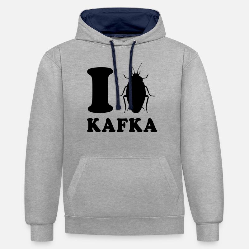 J’aime Kafka - Sweat à capuche contrasté - gris chiné/bleu marine