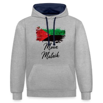 Peuple de la Martinique couleur drapeau - Sweat à capuche contrasté - gris chiné/bleu marine - Devant - Liana (172cm) & Jaron (178cm)