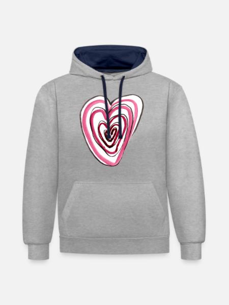 Herz in Herz - Kontrast-Hoodie - Grau meliert/Navy