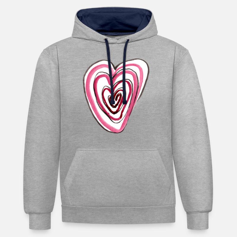 Cœur dans le cœur - Sweat à capuche contrasté - gris chiné/bleu marine