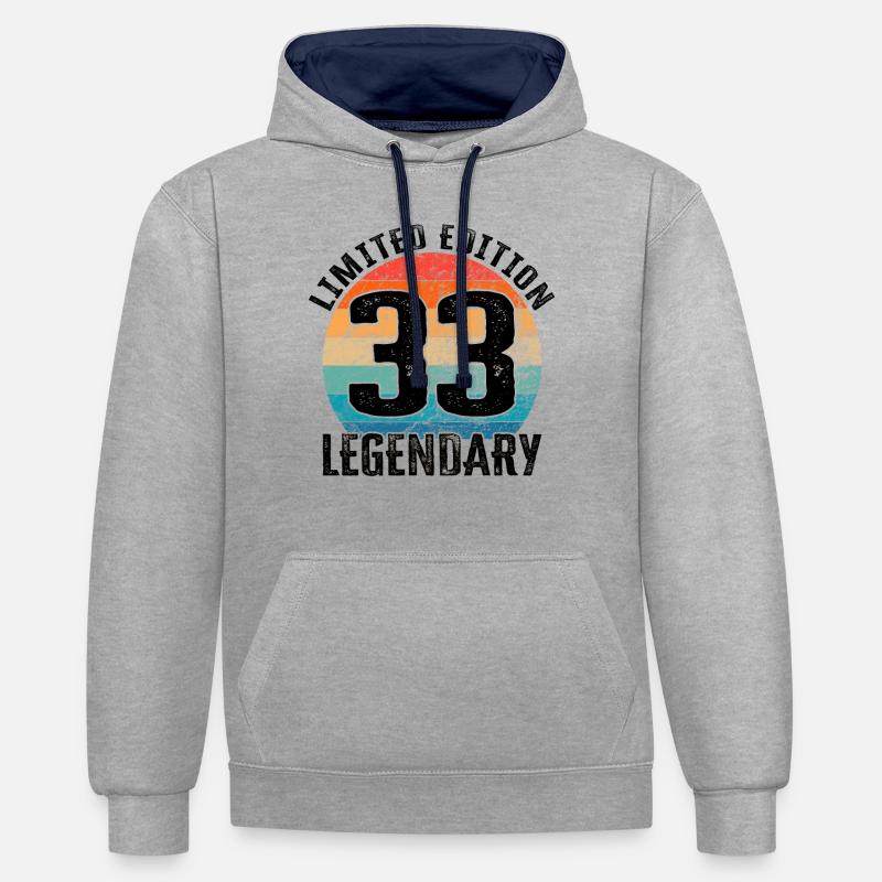 Joyeux anniversaire - 33e anniversaire - Sweat à capuche contrasté - gris chiné/bleu marine