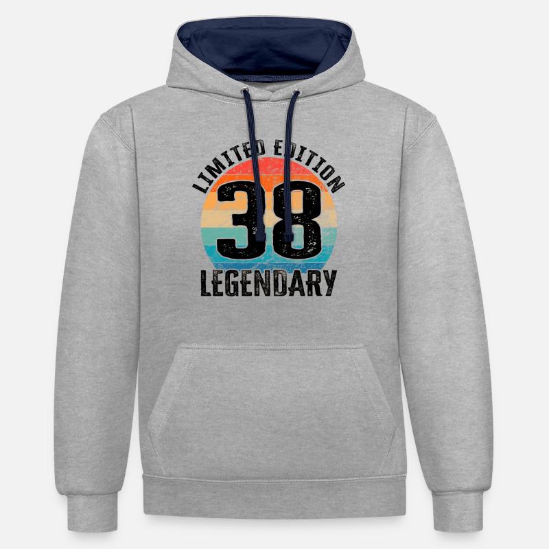 Joyeux anniversaire - 38e anniversaire - Sweat à capuche contrasté - gris chiné/bleu marine