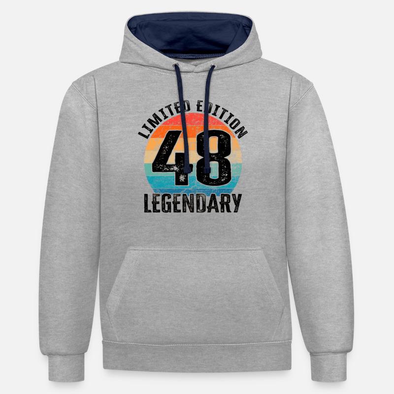 Joyeux anniversaire - 48e anniversaire - Sweat à capuche contrasté - gris chiné/bleu marine