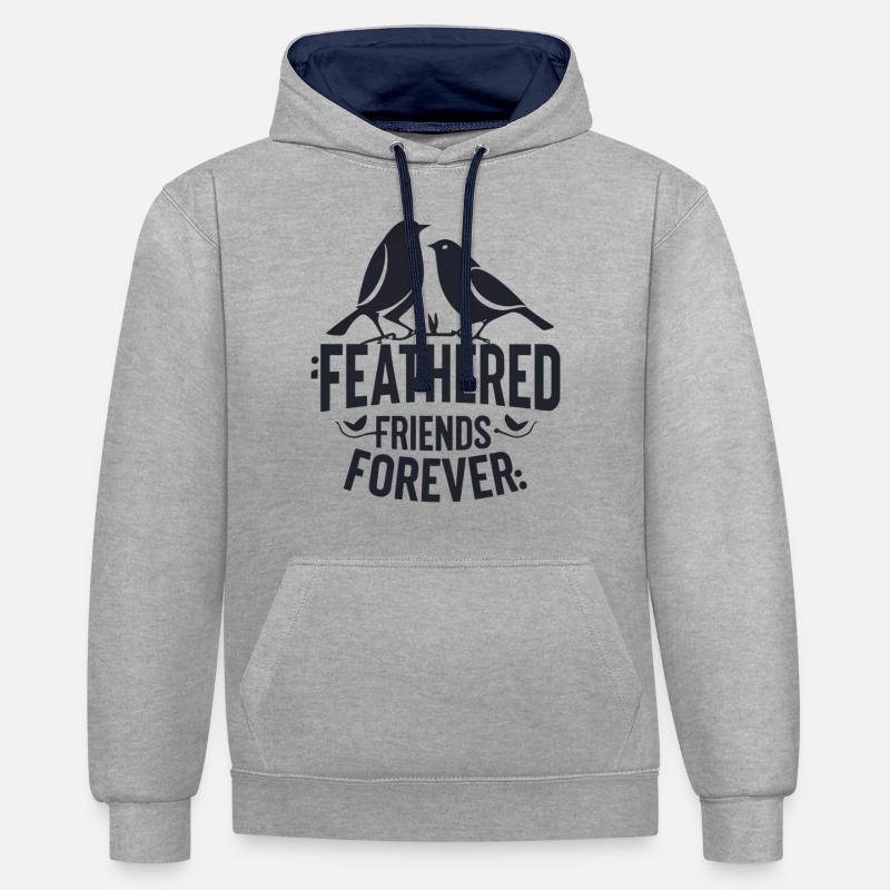 "amis à plumes pour toujours" - Sweat à capuche contrasté - gris chiné/bleu marine