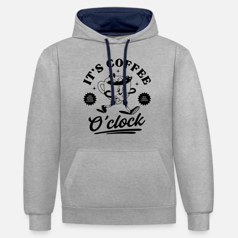 C’est l’heure du café - Sweat à capuche contrasté - gris chiné/bleu marine