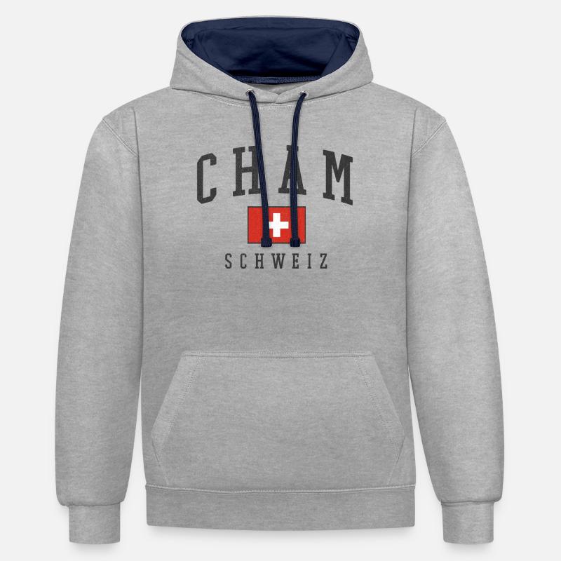 Style du drapeau suisse cham - Sweat à capuche contrasté - gris chiné/bleu marine